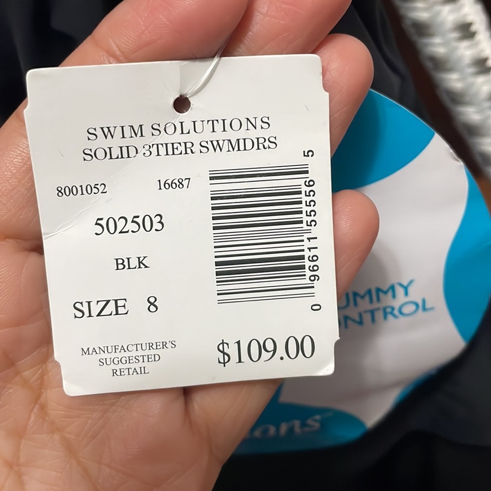 Swim Solutions Swimsuit V Neck Tiered Ruffle Swimdress - Picture 10 of 13